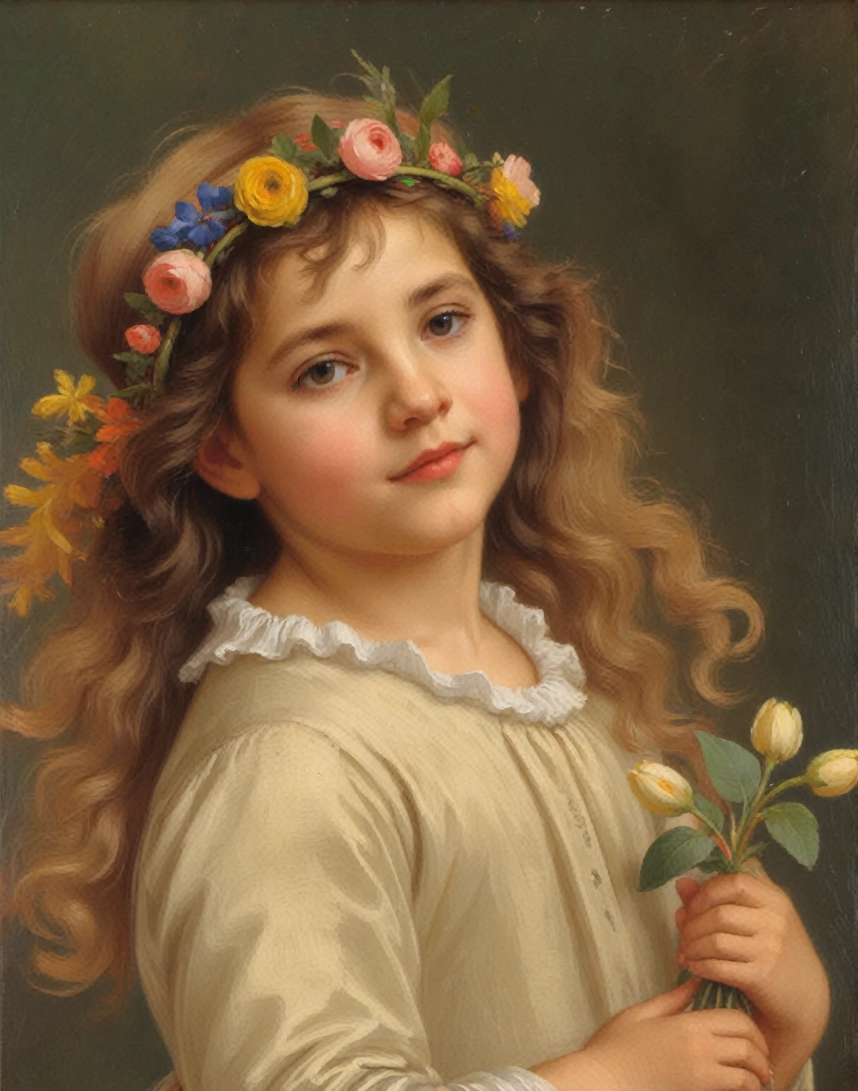 [Julie] a painting of a young girl with a flower crown on her head, by Élisabeth Vigée Le Brun