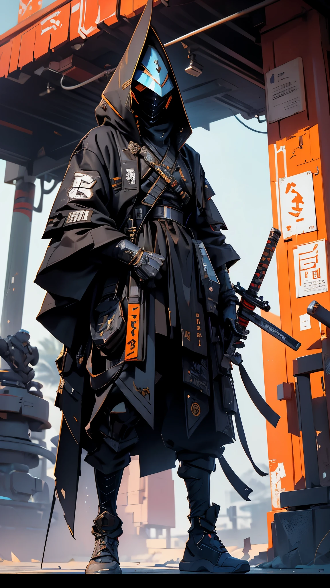 A Man walk .nomadic robot, in the desert, walking street ,wearing a messy shawl, holding a staff, wearing a large metal hat, rough, rusty, dusty body, thin frame, tall, cyberpunk, Cyborg., Surreal version of a woman holding a sword in her hand, very beautiful cyberpunk samurai, anime cyberpunk art, cyberpunk samurai, cyberpunk anime art, cyberpunk anime, cgsociety 9, technical cyberpunk anime art number, maciej's style kuciara.1boy,samurai armor, demon mask helmet, intricate decorations, details, cool colors, metallic, Egyptian details, extremely intricate details, sleek realistic lighting , trends in cgs society, glowing eyes, facing camera, neon details, surreal details, full body portraits, Japanese atmosphere, global illumination, shadows, octane rendering, 8k, super sharp. great ta.fix body.sexy big thight.