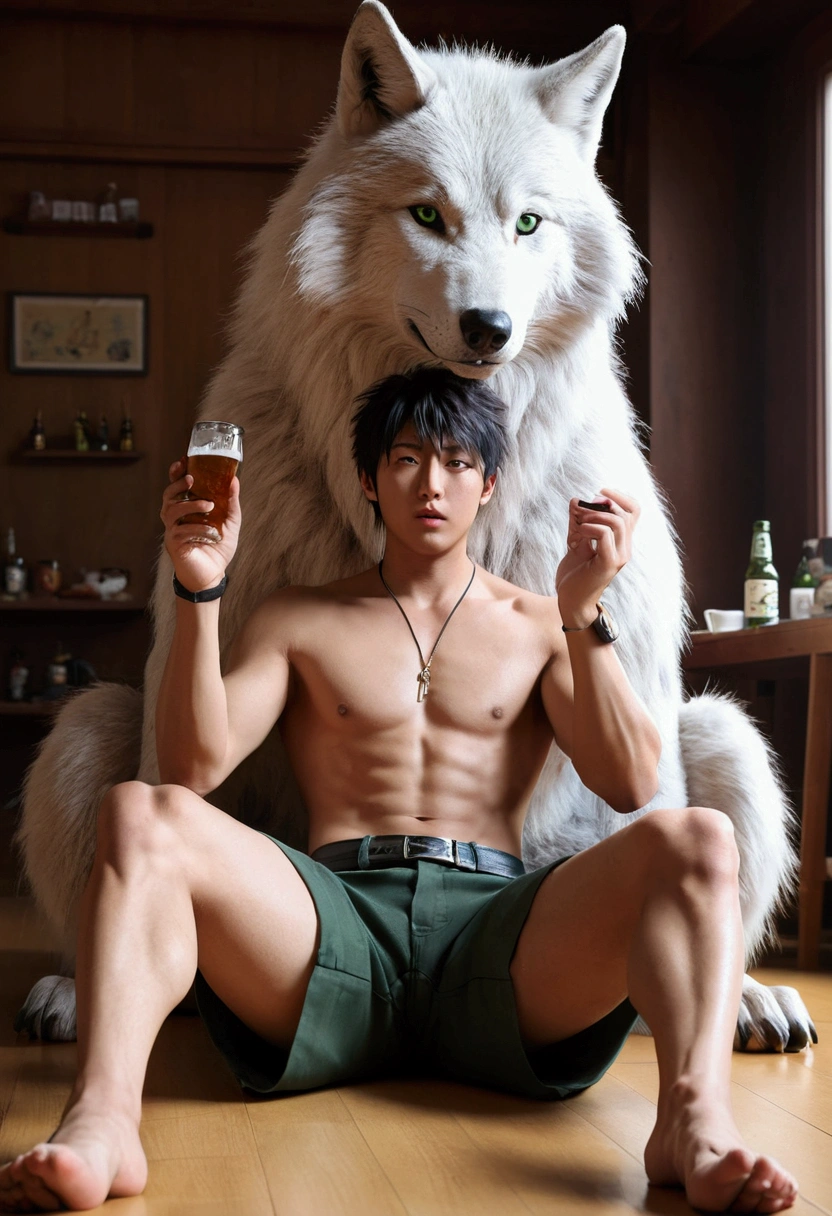 Full body ,Feet focus, XL feet , duo_focus, an anthro shirou_ogami and an anthro wolf in house , drunk face , sitting on the floor, wearing police shorts  , (soft shading), 4k, hi res, five fingers, detailed hands, ((detailed face, (detailed eyes:1.0), detailed)), (full body),(by Kenket), by Ross Tran, by Michael & Inessa Garmash, by Pino Daeni, by Kiguri, by Alena Aenami, by Ruan Jia, (shirou_ogami, taller, fur, middle-aged, chest tuft, jock strap, shirou_ogami tail), macro growth, giant size difference , macro,micro ,giant size, head reaching the ceiling, head down,cum everywhere, big red blush on the cheek,  ,1 boy playing, , open mouth, saliva, tongue sticking out, sweat ,1 boy playing hard  , cum everywhere,drink beer , 1 wolf , duos, cum on body and face everywhere, giant penis,giant canine penis, giant animal penis ,cumshot, green eyes ,3D render, giant testicle , 1wolf give pleasure to shirou_ogami, cramped, , penis size 23m