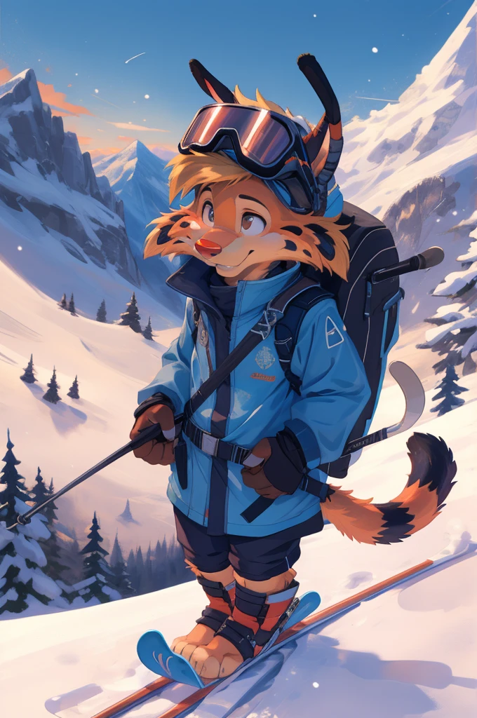 solo, skiing, slalom, snow sports, red nose, white gloves, skiing uniform, ski helmet, ski googles,  Tail, BonkersTVTonAniYif, focused look, determined, grinning, tongue out, [outdoors, snow, mountain] (beautiful, aesthetic, perfect, delicate, intricate, masterpiece,) [by dagasi|ancesra:0.6], [by foxovh|personalami:0.5], [by einshelm|tom_fischbach],