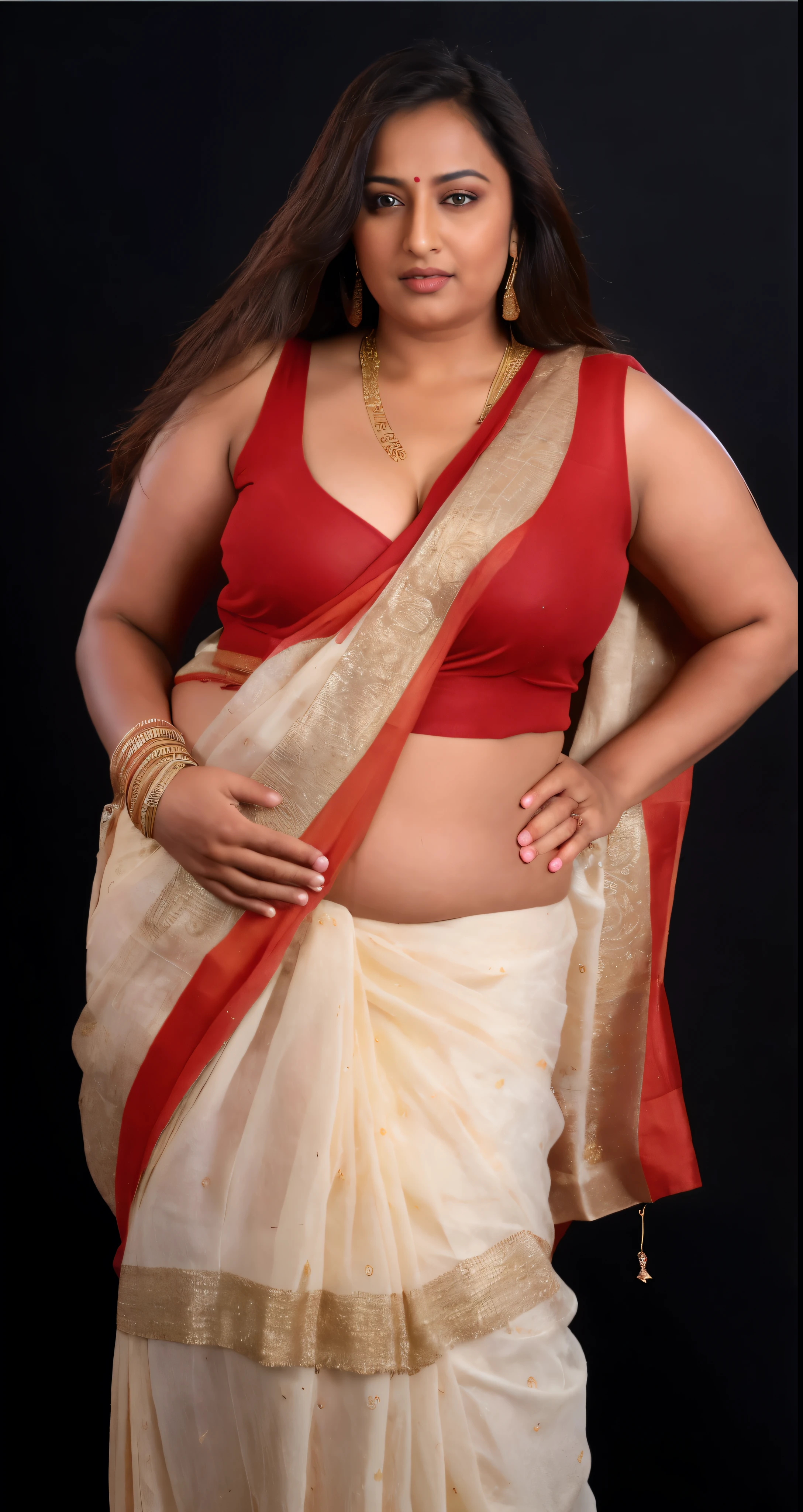 Foto RAW, photorealistic, photography, full body shot, 50 years old Woman, master shot, perfect eyes, goddess like beauty, pierced eyes, perfect thick chubby mallu Desi aunty bhabhi, Wearing a Stanapatta, a chest-band.Saree model, model Photography, Indian saree shoot, Indian traditional wear advertising photography, traditional wear brand shoot, face of Indian actress Sonakshi Sinha, masterpiece, realistic, realism, incredible details,  pleasure, photorealism, detailed skin, skin pores, high contrast, photorealistic Artstation 8k HD digital art trend of high definition and detailed realistic skin texture, ultra detail, realistic skin texture, armature, best quality, ultra high definition, (photorealistic:1.4),, high resolution, detail, raw photo, sweat, Re sharp, by Lee Jefferies Nikon D850 Film Stock Photo 4 Kodak Portra 400 Camera F1.6 Lens Rich Color Ultra Real Realistic Realistic Textures Dramatic Lighting Unreal Engine Trending at Art Station Cinestill 800,(pele altamente detalhada: 1.2), 8k UHD, DSLR, soft-lighting, alta qualidade, grain of film, Fujifilm XT3,she didn't like to wear blouse or bra, she is happy to wear only saree, she hates blouse or bra, detailed hairy armpits, hyper realistic skin, skin pores, sweat, veins on the body, freckles 0.2, RAW photo, astounding details, 