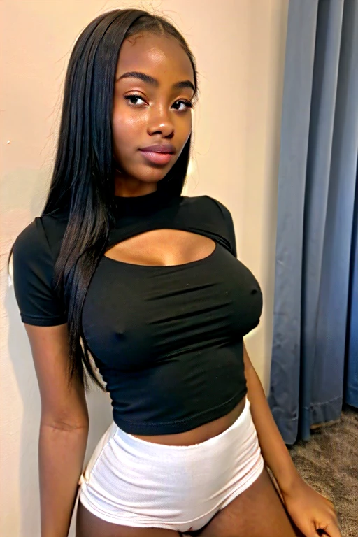 Young busty African girl with tight t-shirt