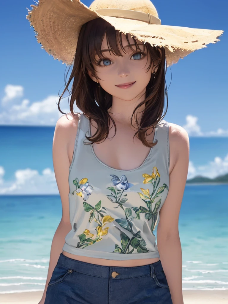 A anime girl with sunflower, short, bikini