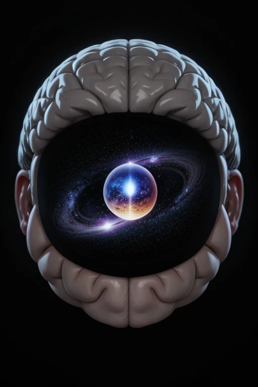 brain with universe in the background, black tones in the image