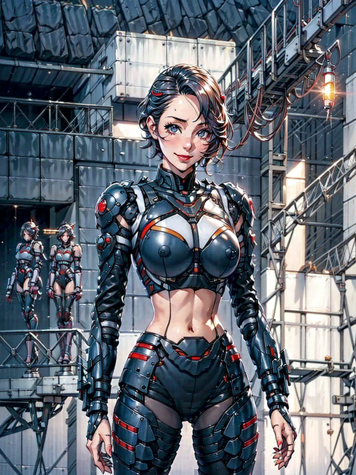 163 Short Hair,  (20-year-old woman, Are standing), Surreal, A kind smile, SF Cool Suit, (lipstick), Futuristic fighter, light, lunp, shining, neon, sparking, 
