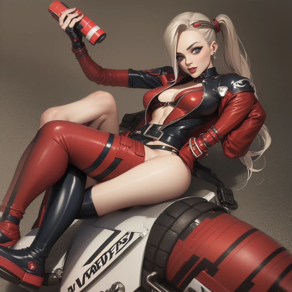 Harley Quinn en una moto Harley Davidson sin ropa