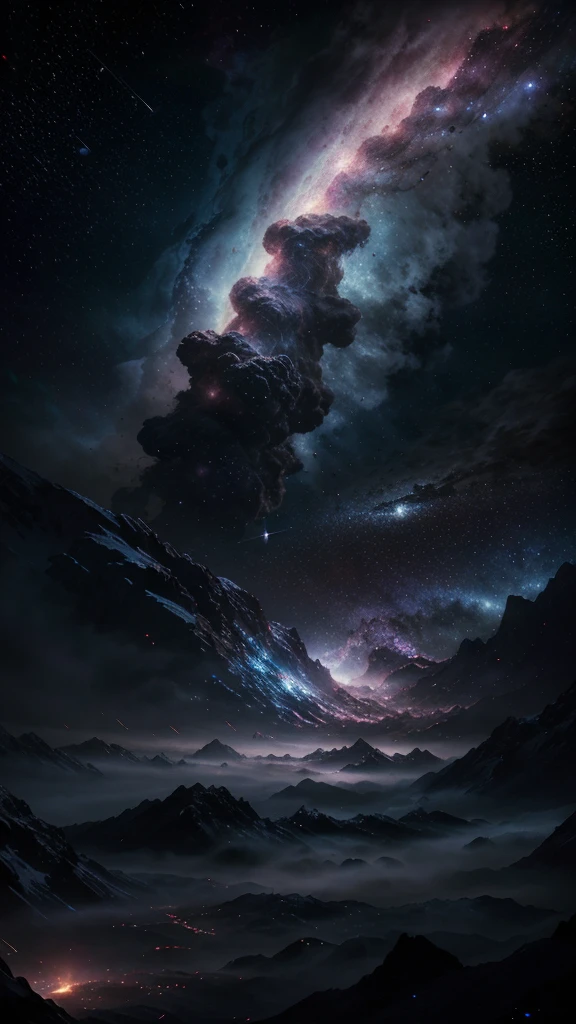 a breathtaking galaxy, detailed nebulae, swirling cosmic dust, glowing stars, ethereal lighting, cinematic composition, dramatic chiaroscuro, rich colors, deep shadows, surreal atmosphere, intricate details, volumetric lighting, photorealistic, highly detailed, 8k, best quality, cinematic, dramatic, digital painting, concept art
