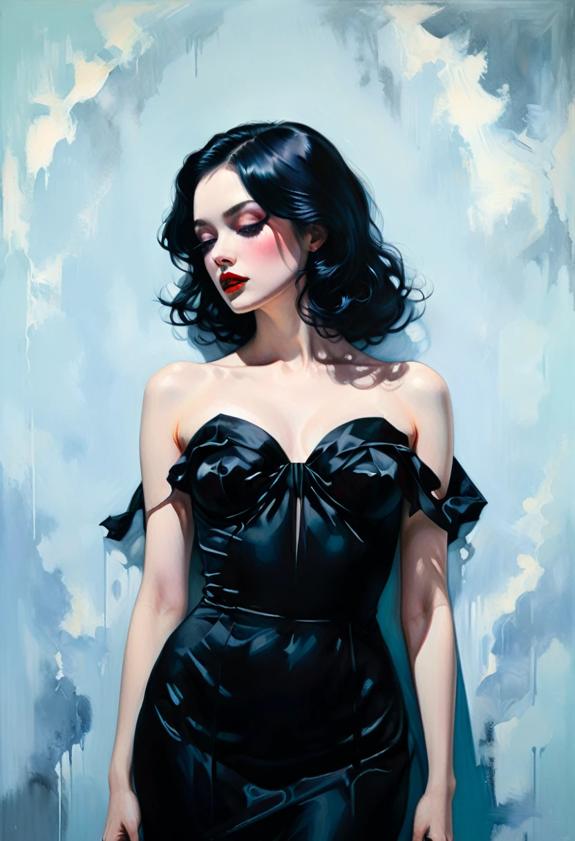chiaroscuro technique on sensual illustration of an elegant woman, vintage beauty, eerie, very matte painting, by Hannah Dale, by Harumi Hironaka, extremely soft colors, vibrant, highly detailed, malcolm liepke painting, oil on canvas, high contrast, dramatic, refined, tonal, Create high contrast between light and shadow