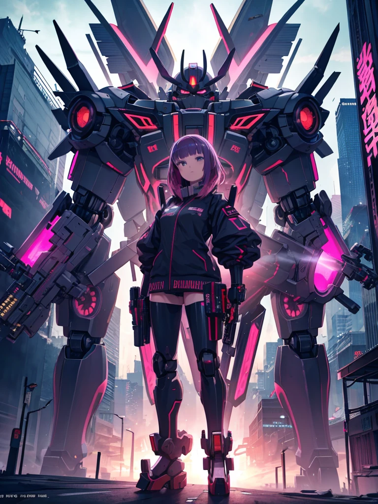 Animated scene of two people in a city with robots, digital Cyberpunk anime art, Anime Cyberpunk art, Cyberpunk Anime Girl Mecha, Cyberpunk anime art, Modern cyberpunk anime, Digital Cyberpunk - Anime Art, アニメMecha aesthetics, Amazing anime 8k, Best anime 4k konachan wallpaper, Mecha aesthetics, Anime Cyberpunk, Anime Style 4k