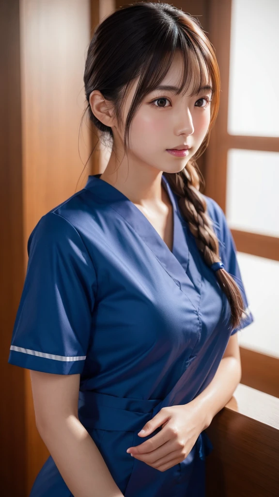 A beautiful young Japanese woman, around 20 years old, wearing a Nurses' Uniforms, ultra-detailed, 8K resolution, highly realistic, cinematic lighting, best quality, masterpiece, photorealistic, physically-based rendering, extremely detailed, vivid colors, professional, sharp focus, studio lighting