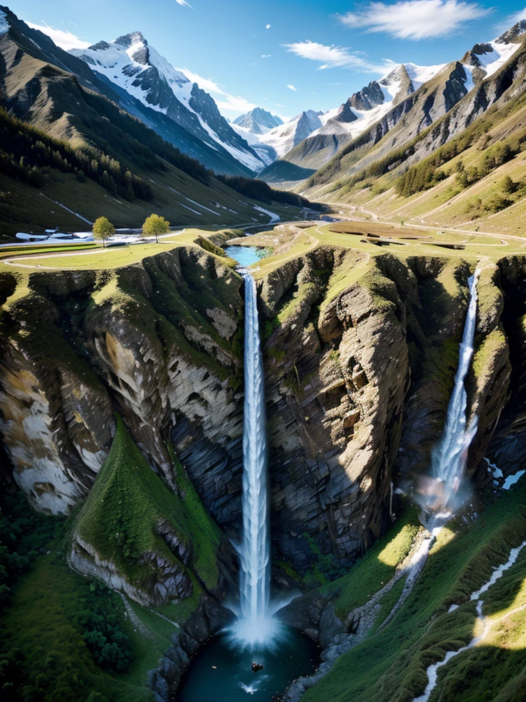 super huge mountain alps great view great nature fantasy huge waterfall high resolution best quality masterpiece