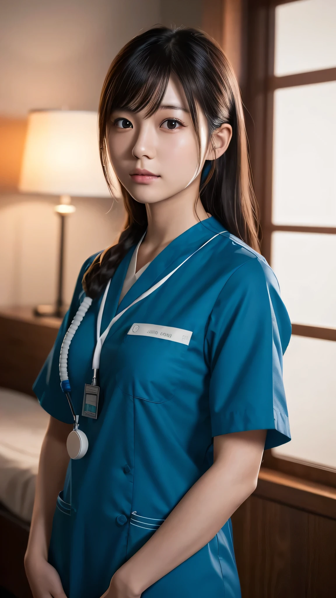 A beautiful young Japanese woman, around 20 years old, wearing a Nurses' Uniforms, ultra-detailed, 8K resolution, highly realistic, cinematic lighting, best quality, masterpiece, photorealistic, physically-based rendering, extremely detailed, vivid colors, professional, sharp focus, studio lighting