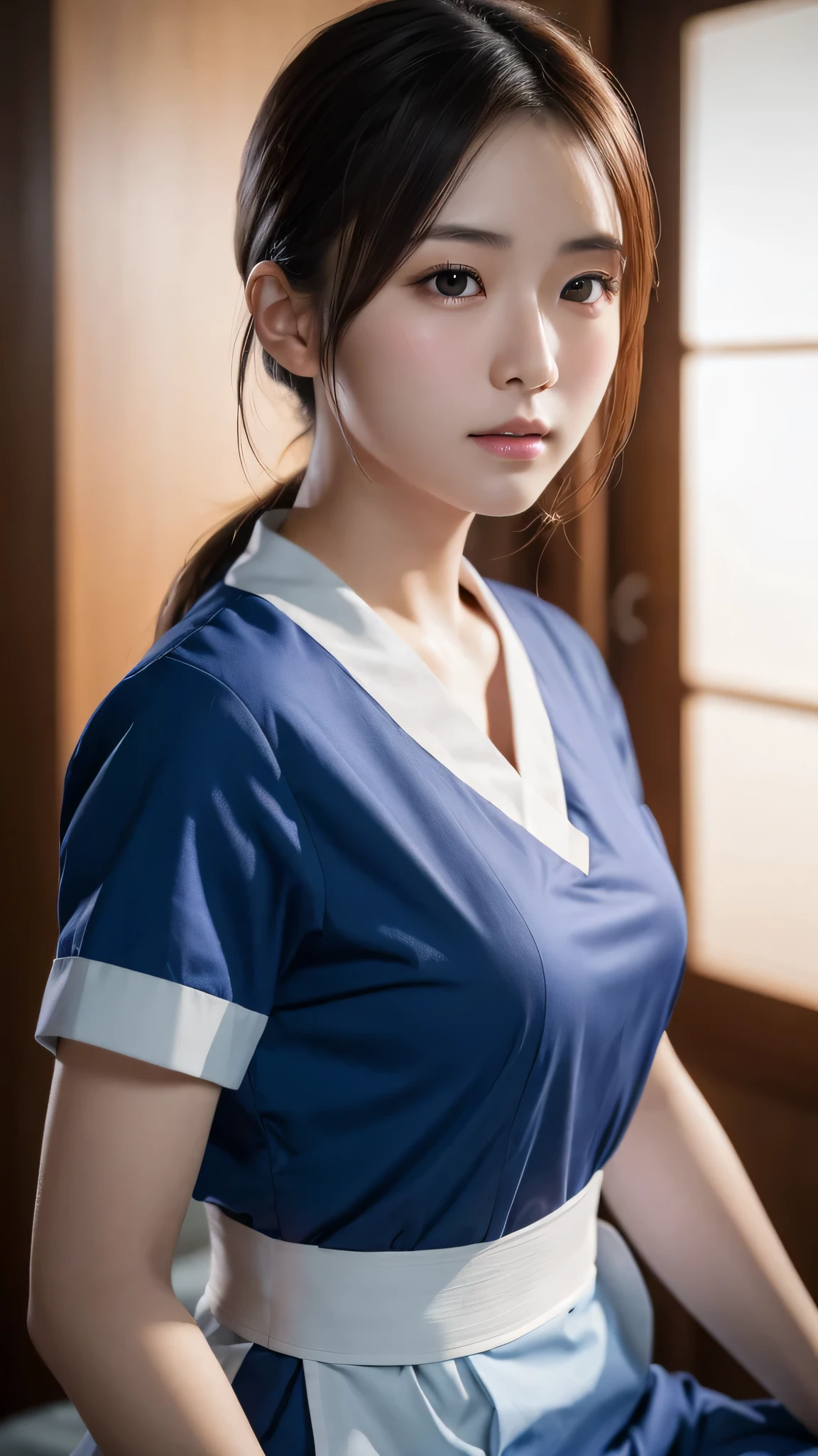 A beautiful young Japanese woman, around 20 years old, wearing a Nurses' Uniforms, ultra-detailed, 8K resolution, highly realistic, cinematic lighting, best quality, masterpiece, photorealistic, physically-based rendering, extremely detailed, vivid colors, professional, sharp focus, studio lighting