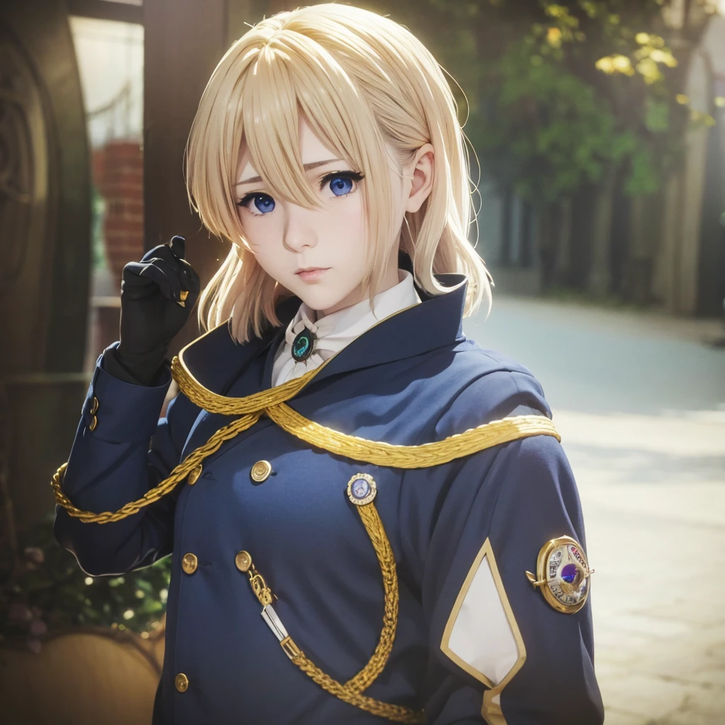 Violet evergarden, gloves, brooch, blur eyes, blonde