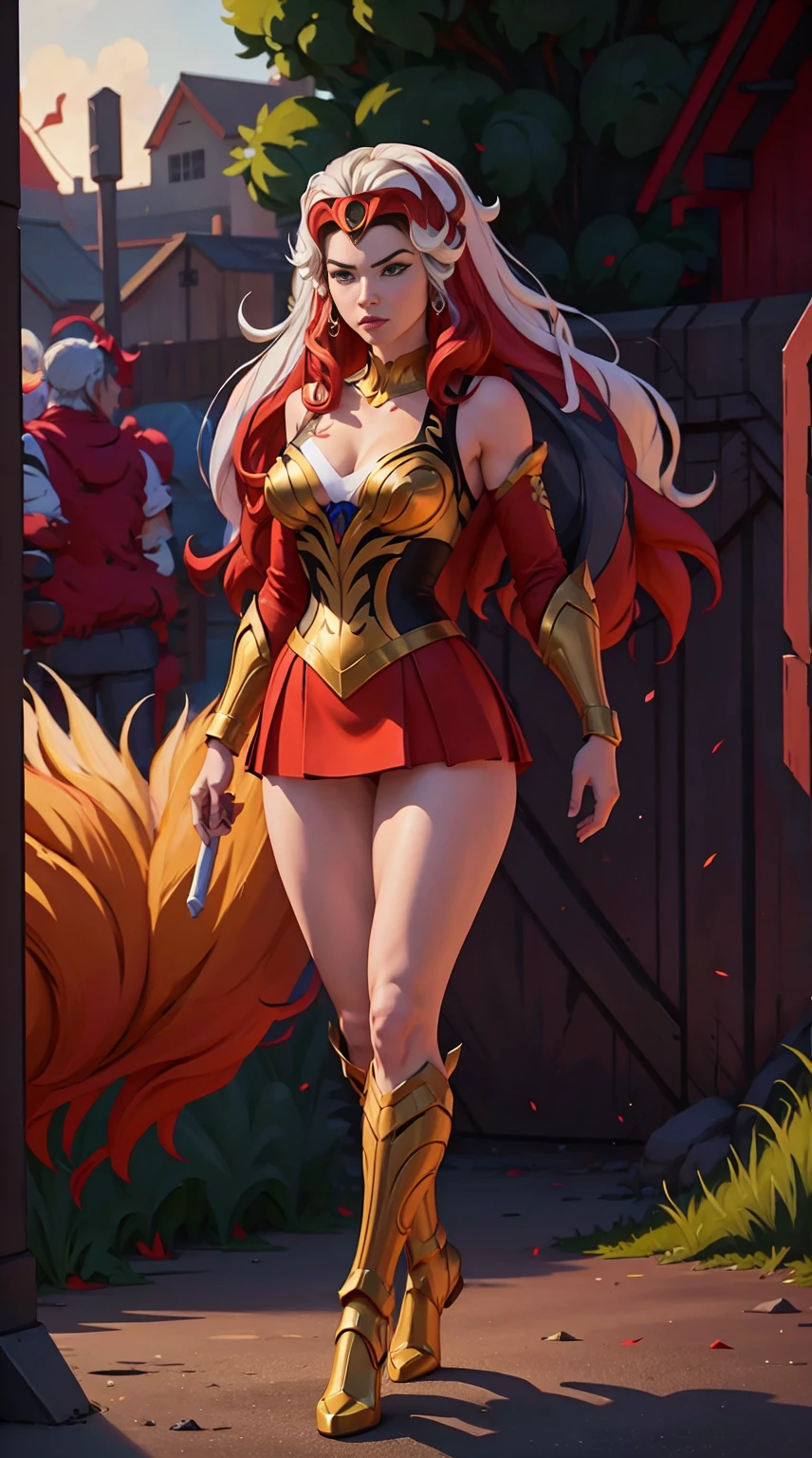 ((Full body photo, standing, feet on the ground))  She-ra, TM Samurai, intricate face details, poster style, icons, vibrant colors, vector style, digital art, 4K, intricate details, mesmerizing, professionally made, beautiful vector illustration, 12K resolution, 3D, all characters in detailed full body, highly detailed, vibrant, ultra high quality, Hyperrealism, Photorealism, octane render]