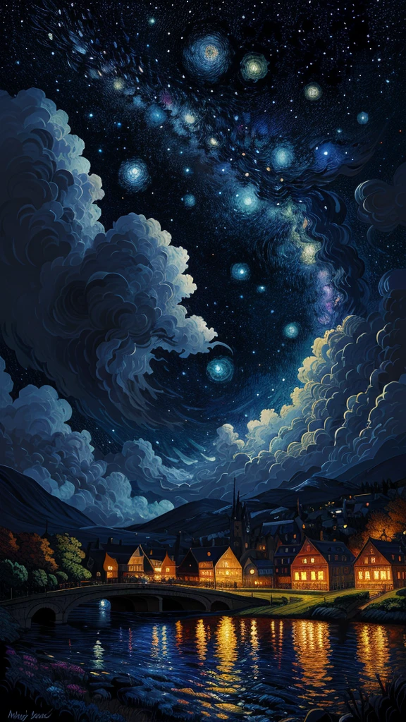 (Best Quality, nffsw, hight resolution, masutepiece:1.2), Starry Night Painting, Pixel art, Vibrant colors, Detailed brush strokes, Van Gogh's masutepiece, Enchanting skies, Swirling patterns, nocturnal scene, iconic artwork, Intricate details, dreamy ambiance, Moonlit landscape, vivid hues, expressive brushwork, bright stars, Seductive composition, evocative mood, Textured surface