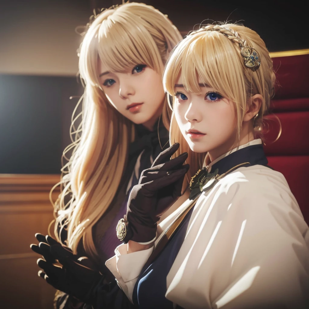 Violet evergarden, gloves, brooch, blur eyes, blonde