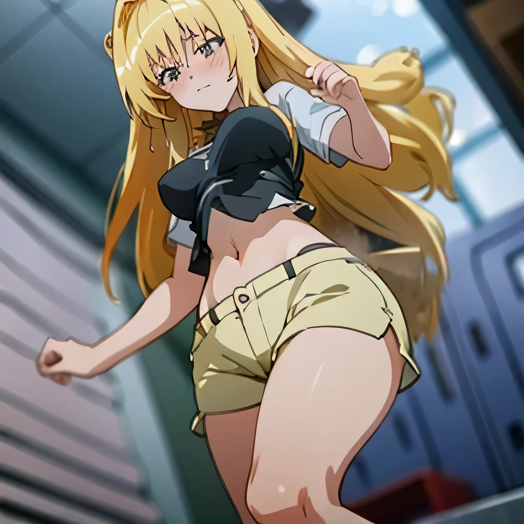 Best Quality, anime girl, anime woman, grow taller, perfect face, detailed face, beautiful face, super detailed illustration, detailed eyes, inside, giantess growth, as seen from below, grow taller, shocked, In the bedroom, Wearing shorts, seen from below, growing more, grow taller, beautiful giantess, narrow room, giantess in the room, room that is too small, huge safe, bigger breasts, Thin waist, thin legs, blush, giant anime, yellow blonde hair, low angle, furniture crushing, furniture crushing under body, Department, narrow, wearing a fitted t-shirt, close up, close up shot, perky breasts, tight shirt, crop top, very close up, maduro, sexy, tight clothing almost naked, Motion blur, lines of movement,anime girl, milf, breast expansion, GIGA BREASTS, bigger breasts, bigger breasts que la cabeza, tighter clothing, bra visible, close up, close view, cowboy shot, thin panties, hyperbreasts, Focus on breasts, bouncing breasts, breast growth, extreme low angle, legs apart, high Motion blur