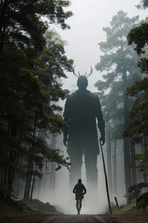 high resolution、Delicate depiction、８K、Fantasy、in the forest、昼なのに暗いin the forest、Creatures standing before your eyes、３meter、silhouette、２Benzu、upright、Fine details are not visible、Shadow、A monster similar to a praying mantis