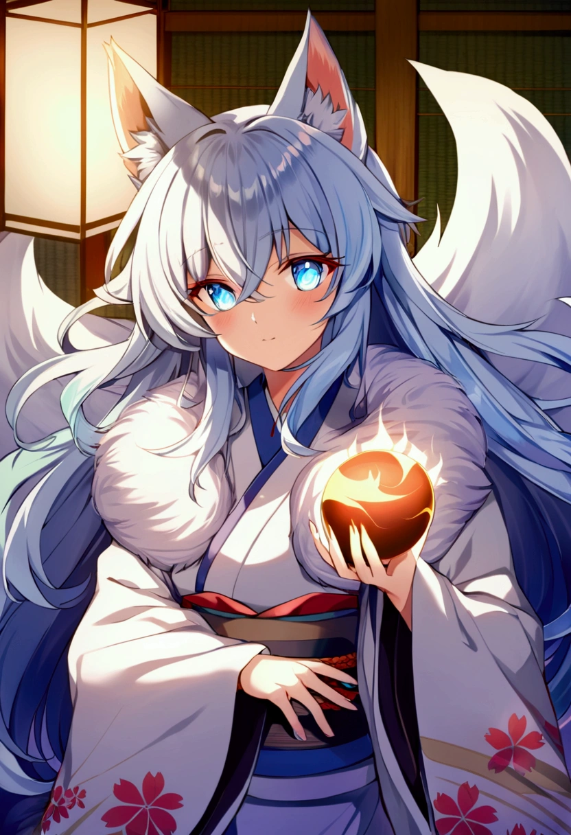 fox Light blue hair beast girl indigo fur fox beast girl fox Light blue hair beast girl indigo fur fox beast girl Wallpaper 4k,8k,highly detailled,,vivid colors,detailed kitsune with 9 tails,traditional Japanese artwork,tatami floor,beautiful cherry blossoms,floating lanterns,dark silhouette of a pagoda,subtle moonlight,dense forest,ethereal atmosphere,dappled sunlight,whimsical spirit,serene expression,elaborate kimono and obi,delicate hand-painted details,luminous eyes Anime Style fox blue White-faced golden-haired nine-tailed fox Coat blue woman fox Light blue hair beast girl indigo fur fox beast girl Anime Style fox blue White-faced golden-haired nine-tailed fox Coat blue woman mysterious background Blue Flame girl have a ball of light fox Light blue hair beast girl indigo fur fox beast girl mysterious background Blue Flame girl have a ball of light Anime Style fox blue White-faced golden-haired nine-tailed fox Coat blue mysterious background Blue Flame girl have a ball of light woman