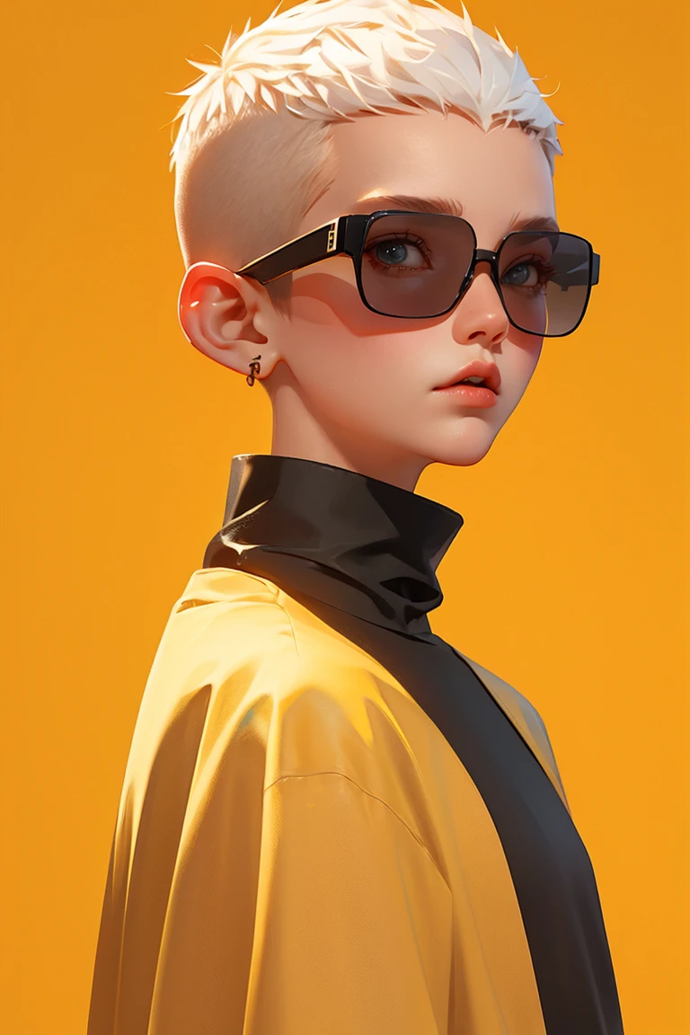 Blind Box,Simple Background, 8k, ,黒いBlind Box,Simple Background,Blind Box,Simple Background,Buzz Cut,White Blonde Hair,balenciaga,High Fashion,All black outfit,sunglasses,squat