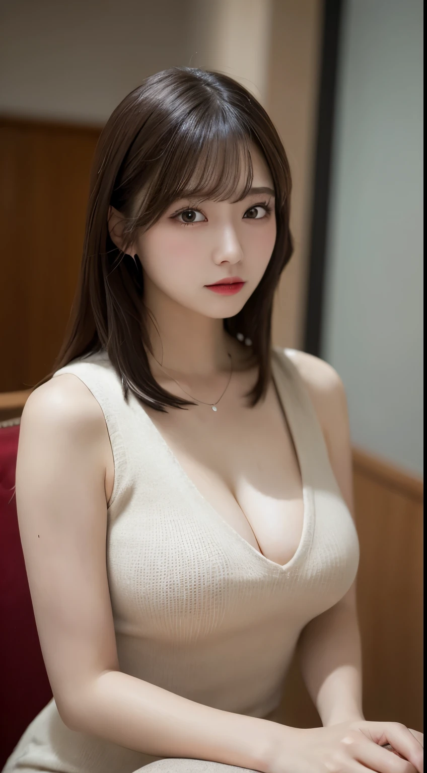 Tabletop, Highest quality, figure, Very detailed, In detail, High resolution, 8k wallpaper, Perfect dynamic composition, Beautiful attention to detail, Natural Lip, sexy knit dress , Big Breasts, Cleavage, Random sexy poses, whole body