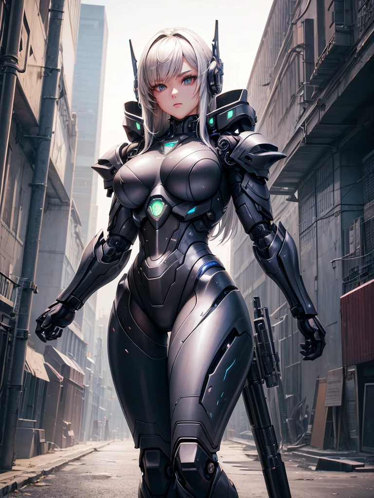 cybernetic girl with large futuristic armored suit, perfect and defined, expressionless, anime style, industrial background, (best quality,4k,8k,highres,masterpiece:1.2),ultra-detailed,(realistic,photorealistic,photo-realistic:1.37),highly detailed cybernetic girl with large futuristic armored suit, flawless skin, piercing eyes, detailed facial features, sleek cybernetic armor, industrial factory background, intricate mechanical details, dynamic pose, muted color palette, cinematic lighting, digital art, concept art