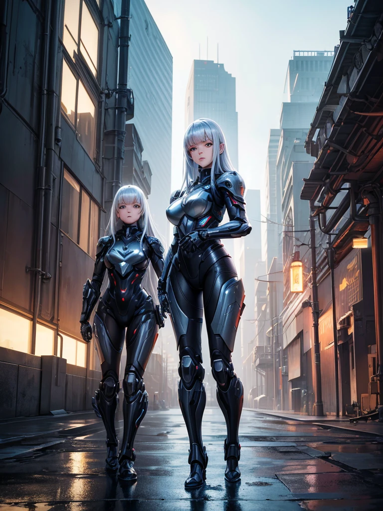 cybernetic girl with large futuristic armored suit, perfect and defined, expressionless, anime style, industrial background, (best quality,4k,8k,highres,masterpiece:1.2),ultra-detailed,(realistic,photorealistic,photo-realistic:1.37),highly detailed cybernetic girl with large futuristic armored suit, flawless skin, piercing eyes, detailed facial features, sleek cybernetic armor, industrial factory background, intricate mechanical details, dynamic pose, muted color palette, cinematic lighting, digital art, concept art