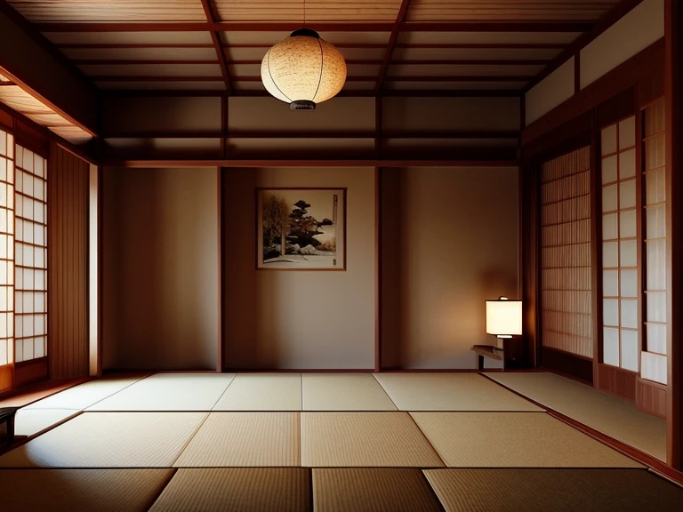 ((ultra realisitic)), ((picture-perfect)), ((face perfect)), ((ultra detaild)), ((fully body)), ((perfectbody)), scenes of an ancient traditional japanese house, scenes inside and out, night time scene, ((at night))