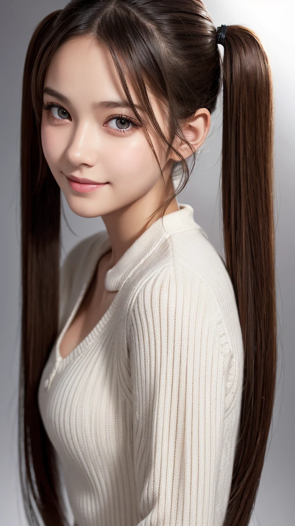 One girl, Long Hair, Gaze, smile, chest, Twin tails, High resolution, accurate, High-resolution model, Ultra high definition, Textured skin, Character portrait, Digital Art, modern, 
