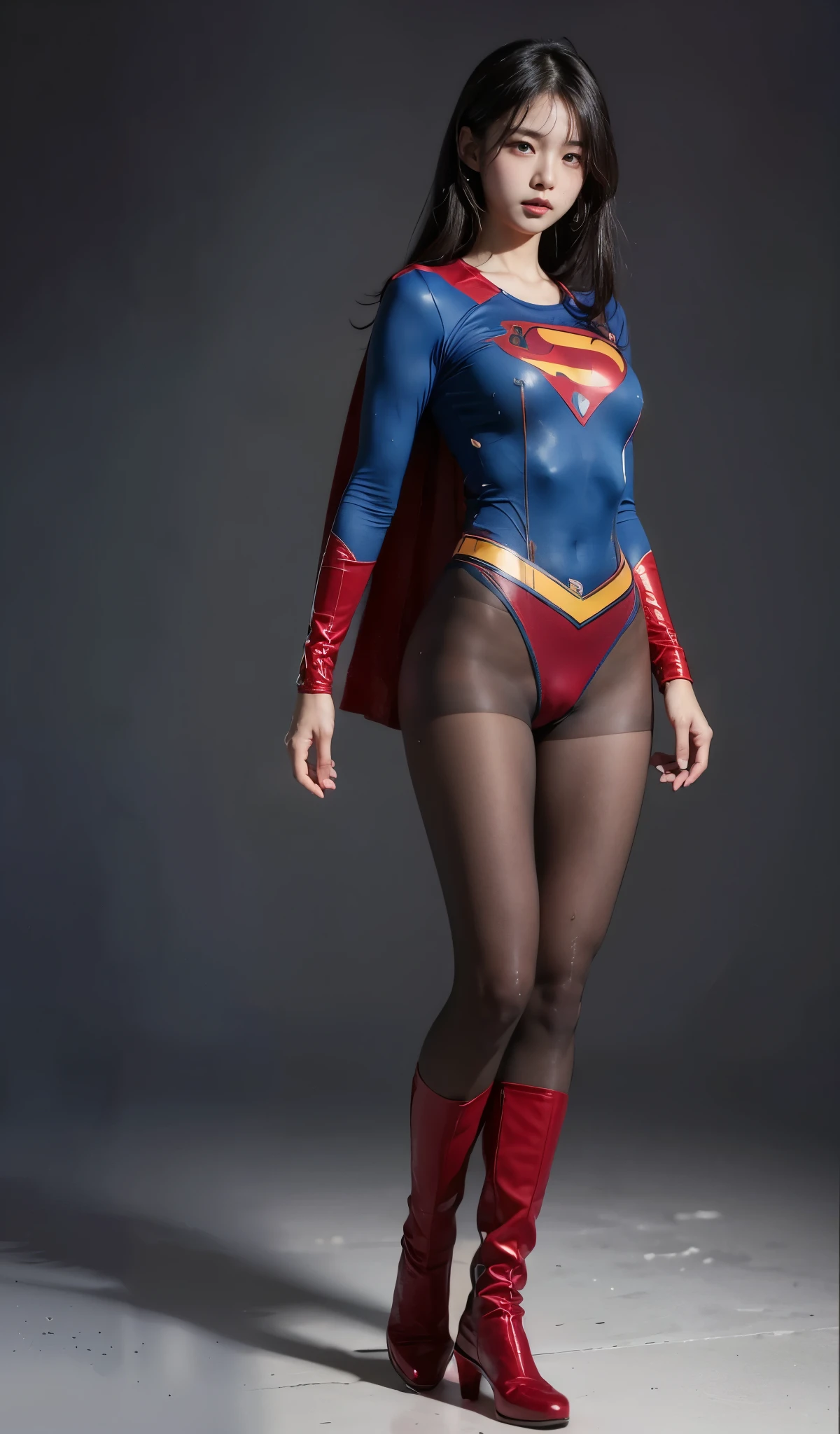 No background、(((Always sweating profusely)))、(((Always covered in sweat)))、(((I&#39;m always sweating)))、(((Withstanding the heat)))、(((Beautiful legs in black tights.)))、(((Legally express your painful beauty)))、((((Make the most of your original images)))、(((体にぴったりフィットするSupergirl Costume)))、(((Supergirl Costume)))、(((short and beautiful hair)))、(((suffering)))、(((Please wear black tights....、Wear red boots)))、((Best image quality、8k))、((Highest quality、8k、masterpiece:1.3))、(((Preserve background )))、Sharp focus:1.2、Beautiful woman with perfect figure:1.lim Abs:1.2、Wet body:1.5、Highly detailed face and skin texture、8k