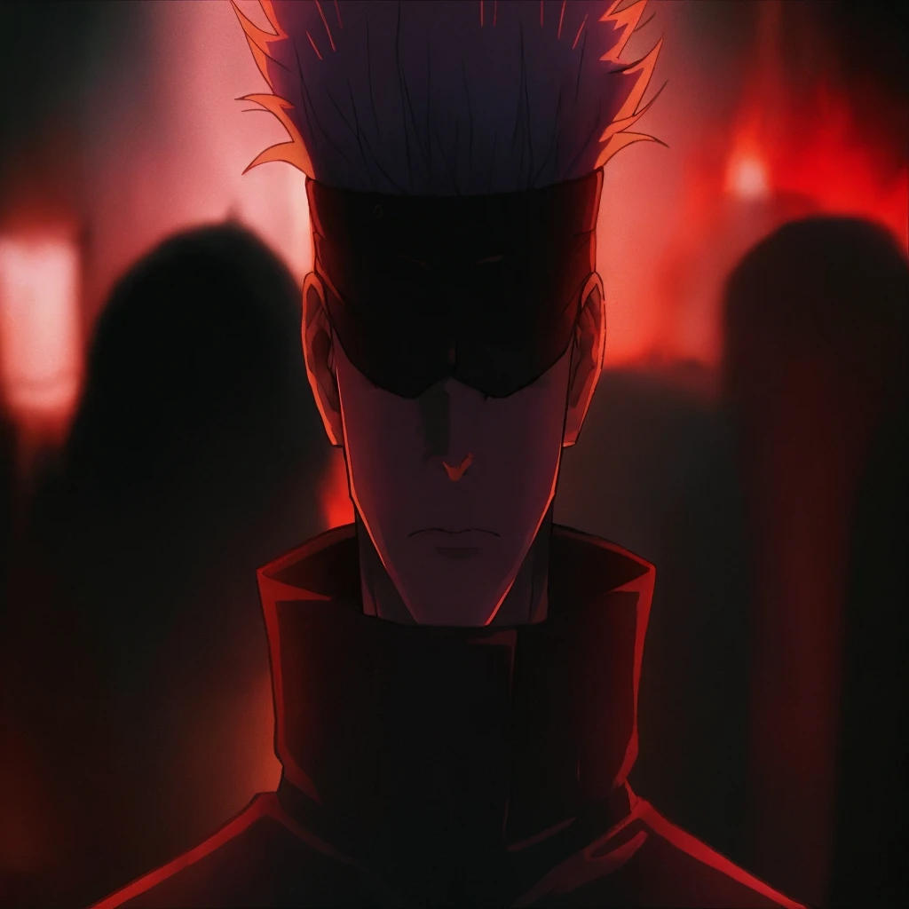 upscaled Can you show Gojo on  with plenty fire purple light around him --cw 25