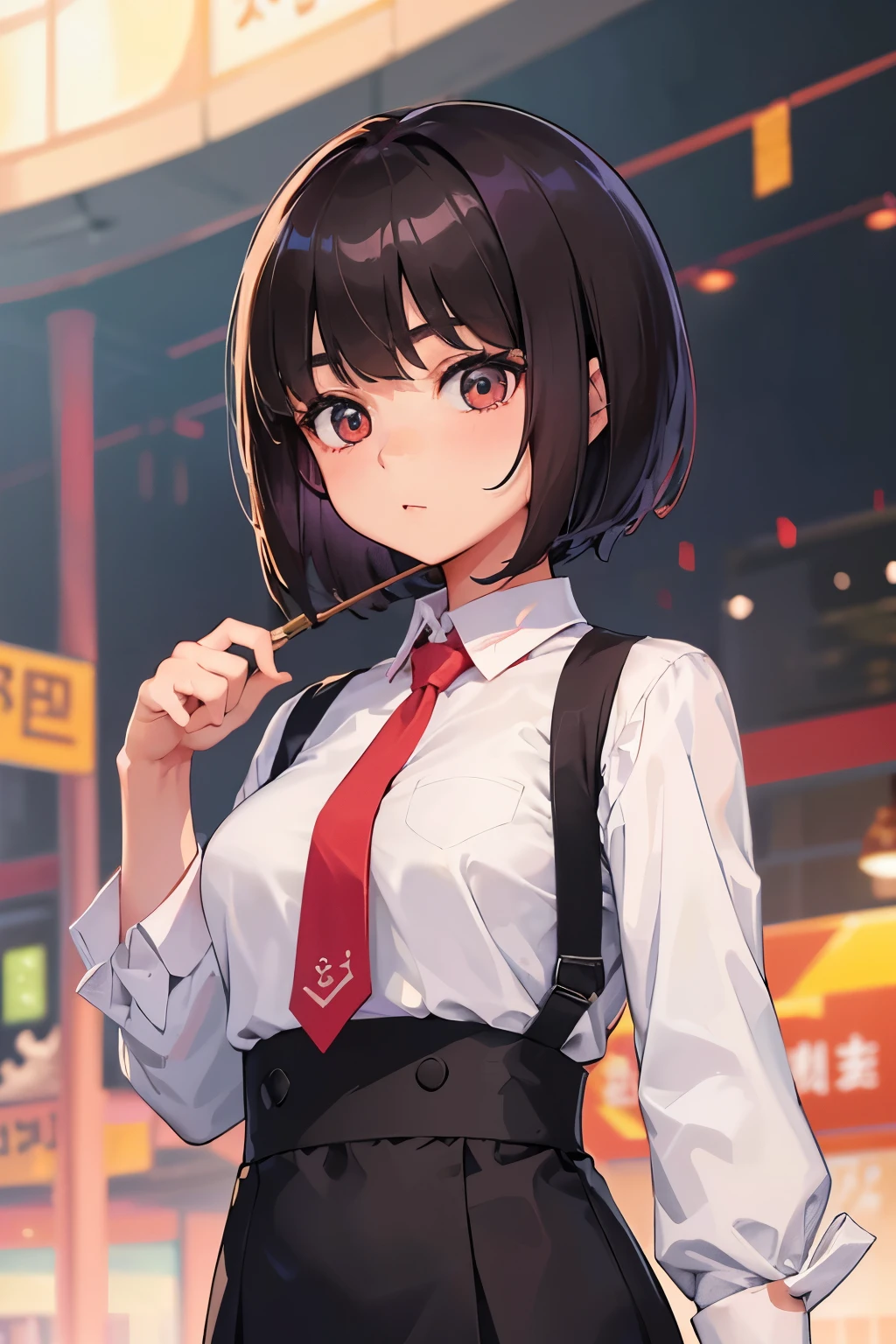 There is a woman wearing a tie and a white shirt., Short Hair, Beautiful Korean Women, Korean Girls, San Yun-ju, Cute Korean Actresses, Gorgeous Young Korean Woman, Lee Ji-eun, Lee Ji-eun, Chen Xintong, Neat hairstyle with bangs, Short brown hair with bangs, Beautiful young Korean woman, Choi Hong-hwa