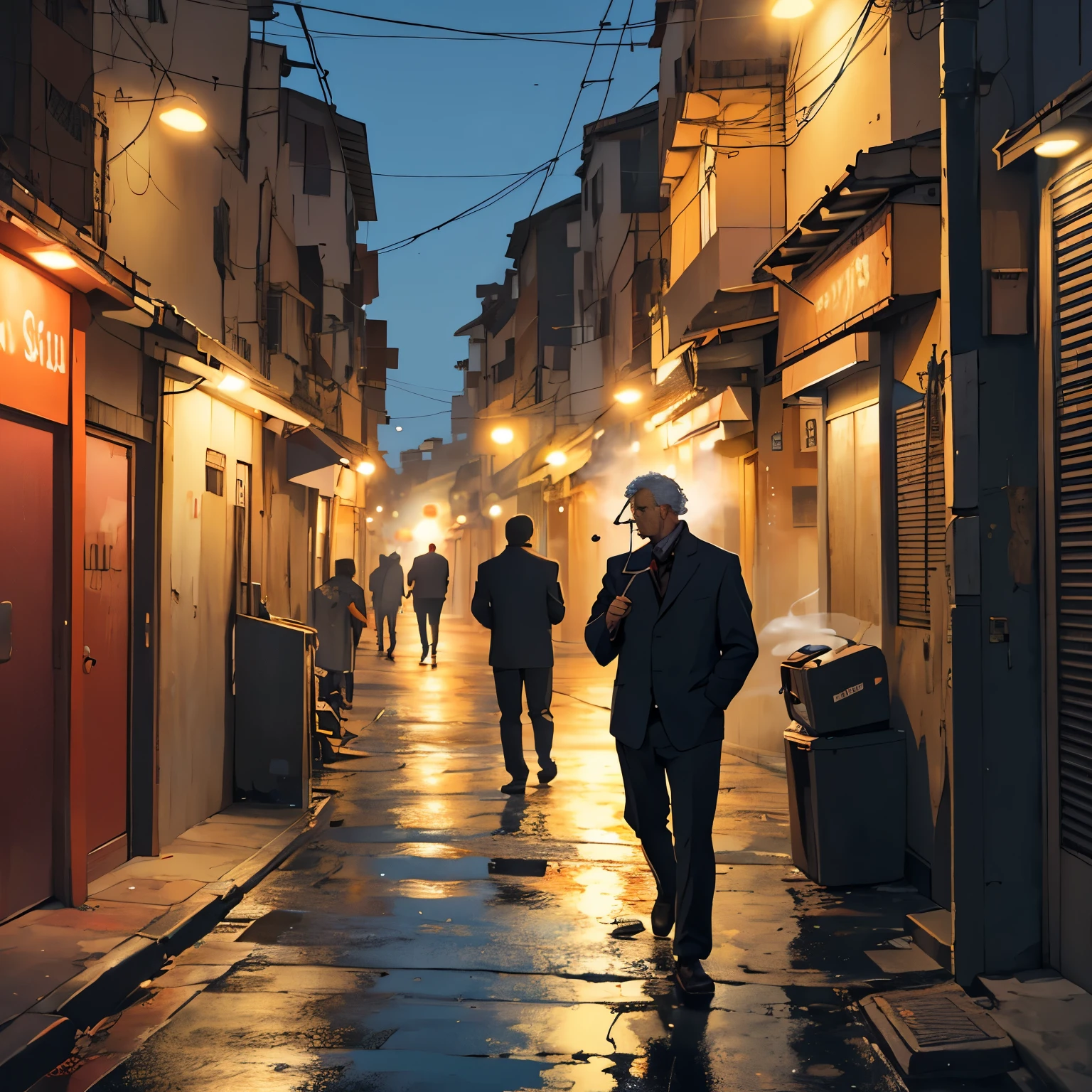 man smoking at night in the streets of Lima