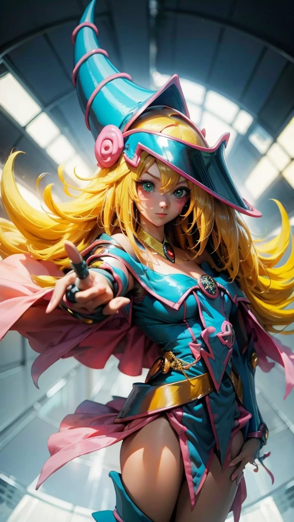 Retrato dark magician girls、、expresión bright、Horse tail、young, Glossy, bright, White skin、cheek highlighting、The best beauty、Clear, silky blonde hair with dazzling highlights、Cabello bright y bright,、Super Long Silky Straight Hair、Flequillo hermoso y bright、Grandes ojos azules brights como joyas brights.、very beautiful pretty pretty 16 year old girl、wide bust. big .