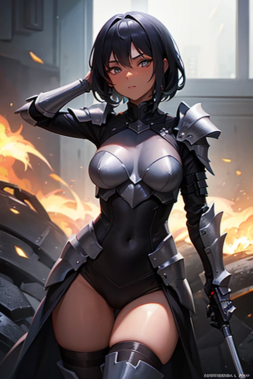 Armored lady, hot, dark skin