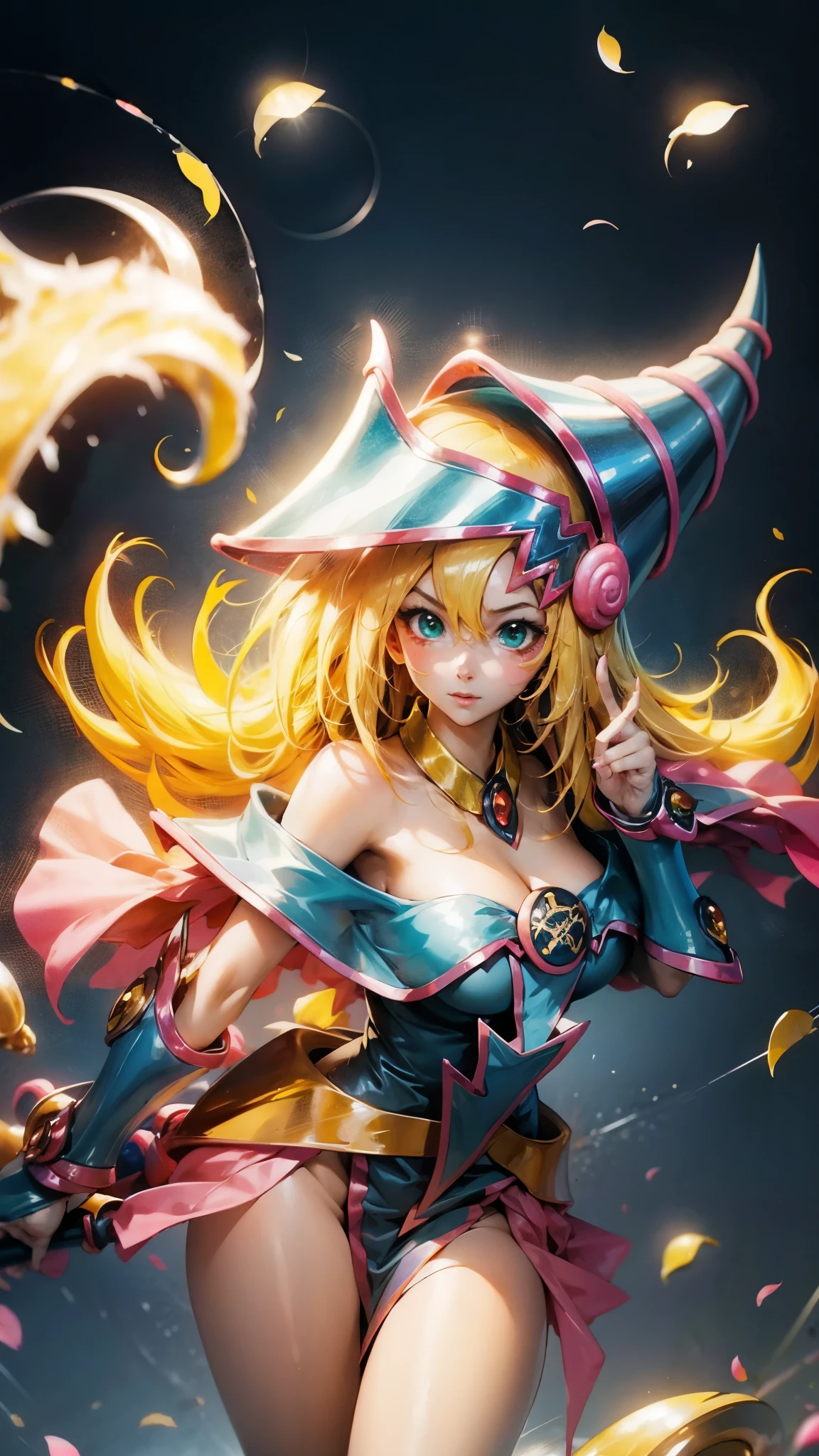 Retrato dark magician girls、、expresión bright、Horse tail、young, Glossy, bright, White skin、cheek highlighting、The best beauty、Clear, silky blonde hair with dazzling highlights、Cabello bright y bright,、Super Long Silky Straight Hair、Flequillo hermoso y bright、Grandes ojos azules brights como joyas brights.、very beautiful pretty pretty 16 year old girl、wide bust. big .