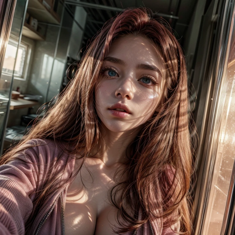 (awaitingtongue-sd-v1-800:1.1), a beautiful Pink hair gamer girl,beautiful detailed Blue eyes,beautiful detailed lips,extremely detailed eyes and face,longeyelashes,in a Yellow hoodie,leaning into the camera,(Professional photo from front above:1.24), Huge breasts (Overflowing Gigantic cleavage:1.28) down blouse, awaitingtongue