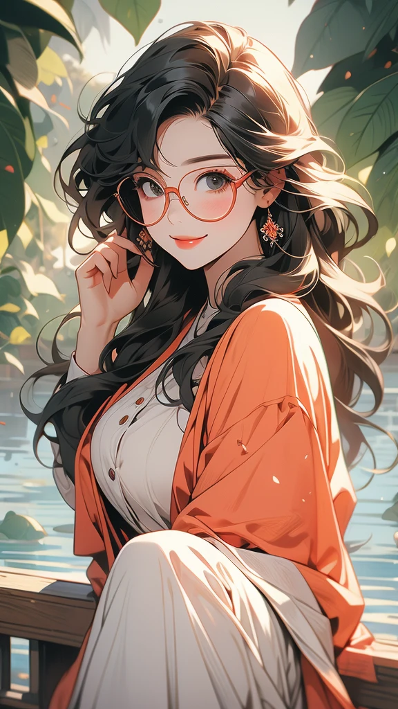 Fat girl wearing black glasses,Cheerful girl