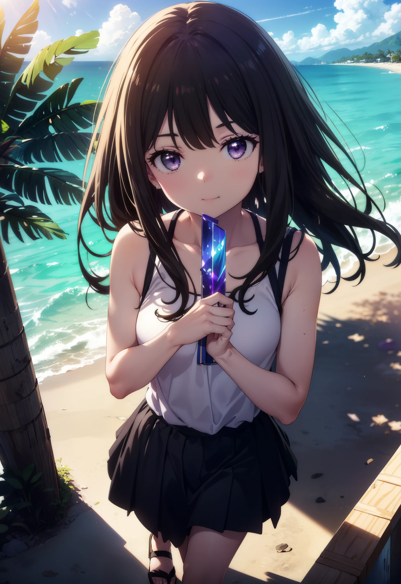 Takiuchikami, Long Hair, bangs, Black Hair, (Purple eyes:1.2),Blue Tank Top,White long skirt,Heeled Sandals,Daytime,Clear skies,Palm tree,Walking,smile,Close your mouth,blush,whole bodyがイラストに入るように, break outdoors, tropical,Tropical,Coastal Road, break looking at viewer, whole body, break (masterpiece:1.2), Highest quality, High resolution, unity 8k wallpaper, (figure:0.8), (Beautiful attention to detail:1.6), Highly detailed face, Perfect lighting, Highly detailed CG, (Perfect hands, Perfect Anatomy),
break outdoors, city,
break looking at viewer, whole body,
break (masterpiece:1.2), Highest quality, High resolution, unity 8k wallpaper, (shape:0.8), (Beautiful attention to detail:1.6), Highly detailed face, Perfect lighting, Extremely detailed CG, (Perfect hands, Perfect Anatomy),