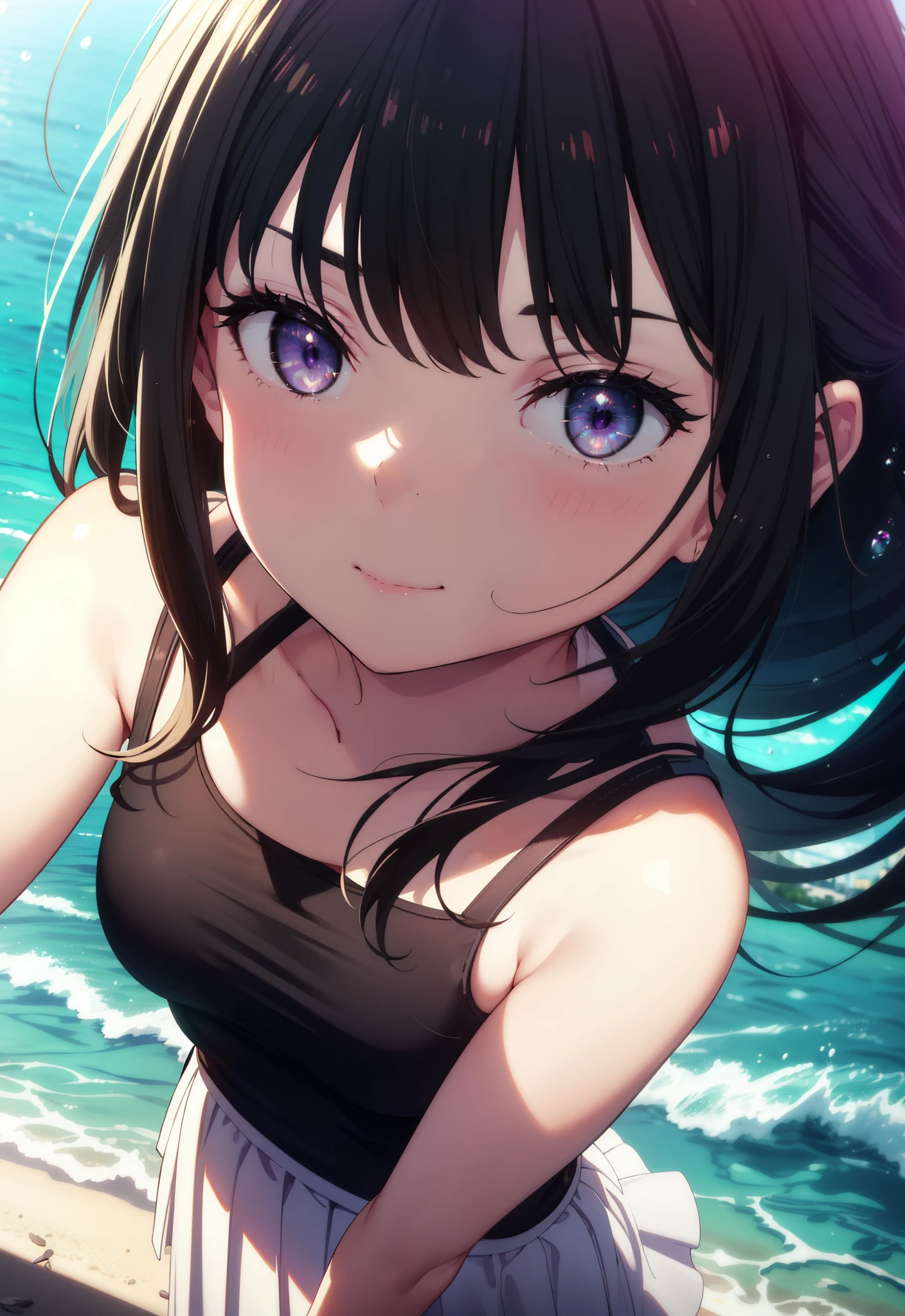 Takiuchikami, Long Hair, bangs, Black Hair, (Purple eyes:1.2),Blue Tank Top,White long skirt,Heeled Sandals,Daytime,Clear skies,Palm tree,Walking,smile,Close your mouth,blush,whole bodyがイラストに入るように, break outdoors, tropical,Tropical,Coastal Road, break looking at viewer, whole body, break (masterpiece:1.2), Highest quality, High resolution, unity 8k wallpaper, (figure:0.8), (Beautiful attention to detail:1.6), Highly detailed face, Perfect lighting, Highly detailed CG, (Perfect hands, Perfect Anatomy),
break outdoors, city,
break looking at viewer, whole body,
break (masterpiece:1.2), Highest quality, High resolution, unity 8k wallpaper, (shape:0.8), (Beautiful attention to detail:1.6), Highly detailed face, Perfect lighting, Extremely detailed CG, (Perfect hands, Perfect Anatomy),