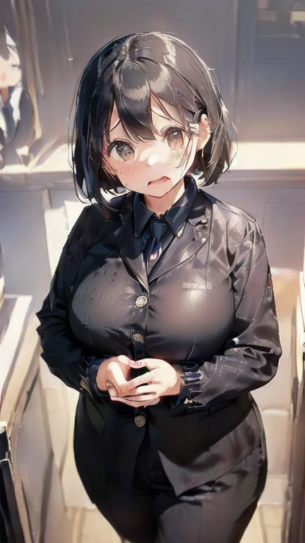 (must be follow these prompts:2.2),masterpiece,best quality,extremely detailed,(in her clothing:3.0),(black trousers on:2),(formal styled business suit:2.4),(若くて可愛いGasping:1.7),(Draws moisture with a slightly smooth texture:1.3),(Innocent faceをした小柄で少しむっちりした新入社員がそこに一人だけいる:2.5),(normal body structures:3),(adorable expression:2.3),(usual face:2.2),(Gasping:1.5),(japanese pretty girl:1.7),(she was already stroked up to the depth intervaginal sensual spot:1.7),(A short new employee wearing a tight black business suit:2.3),(black hair:2.1),(buldged her inner labia majora:1.7),(若い恥じらいを含んだGasping:1.5),(big breasts in her clothing:2.2),(A new employee with a very innocent look while working in the office:2.3),(The new employee is short but has a slightly plump body.:1.9),(The crotch of his black trousers is discolored with love juice stains.:1.9),(The new employee is convulsing and dripping love juice from her pussy, which is hidden under her pants.:1.7),(The black pants that tightly hugged the new employee&#39;s plump thighs were wet with lascivious secretions.:2.3),(The new employee endures the sloppy feeling by keeping his black pants on.:2.5),(The new employee&#39;s breasts, covered by her business suit, are swelling with intense lust.:1.9),(The corner of a young girl&#39;s body々A new employee whose entire body was toyed with by the lewd urges that wriggled wetly.:1.7),(Gasping:1.5),(A new employee who is always holding his crotch over his black pants:1.7),(幼い恥じらいを含んだGasping:1.5),(The new employee&#39;s suit-covered breasts and nipples are bulging with lust.:1.8),(The new employee&#39;s lewd body beneath her clothes is swelling slightly with her lascivious reaction.:1.6),(A short new employee in a business suit working in modern Tokyo:2.2),(The new employee works very diligently.:2.5),(The new employee has short, thick legs.:1.6),(Gasping:1.5),(The new employee&#39;s black business suit jacket and trousers had old semen stains on them.:1.7),(first time々New Employees:2.2),(she looks like japanese idol:2.3),(The black pants are made of a durable fabric that will never tear.:4.3),(Her breasts are completely hidden under a black office suit:1.8),(displayed one woman on single picture:3),(she looks like a lolita:2.0),(All of this happened to the new employee himself, not anyone else.:2.1),(A , voluptuous new employee has semen ejaculated all over her black business suit jacket and white blouse.:1.6),(Slimy semen was leaking from the crotch area of his black trousers.:1.6),(pretty rookie with tough business suit:2.2),(lady's business jacket and black trousers must be on:2.1),(in her clothing:2.5),(in her black business jacket clothing:2.1),(Make sure to depict the face:5.3),(Calm expression:4.3),(Innocent face:3),(The story focuses on just that one new employee.:3.3),(The only characters that appear are the new recruits.:4.2),(Portrait:7)