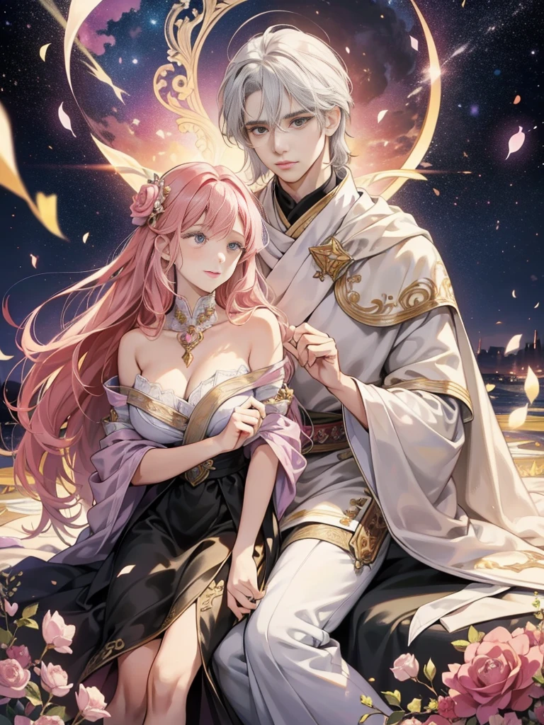 「Yab-Yum」In the midst of a grand Roman empire, stood the magnificent Constantine I, a colossal figure that exuded power and greatness. Nestled against the head of the statue, was a sweet and adorable girl from the Land of the Rising Sun. Together, they formed a couple filled with love and happiness, a love that surpassed the confines of faith and religion. Their love was like a microcosm, residing within the mesmerizing garden quartz, a galaxy of emotions that illuminated the sky before dawn.
Their relationship unfolded in a serene and peaceful time, their feet gracefully stepping on a marble floor adorned with vibrant and colorful ores. The sparkle of diamonds, morganite, kunzite, rose quartz, Inca Rose