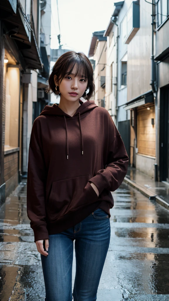Make a 13 year old white, with glasses, straight hair to shoulder length, tied in a low ponytail.
wears clothes, black sweatshirt and beige cargo pants