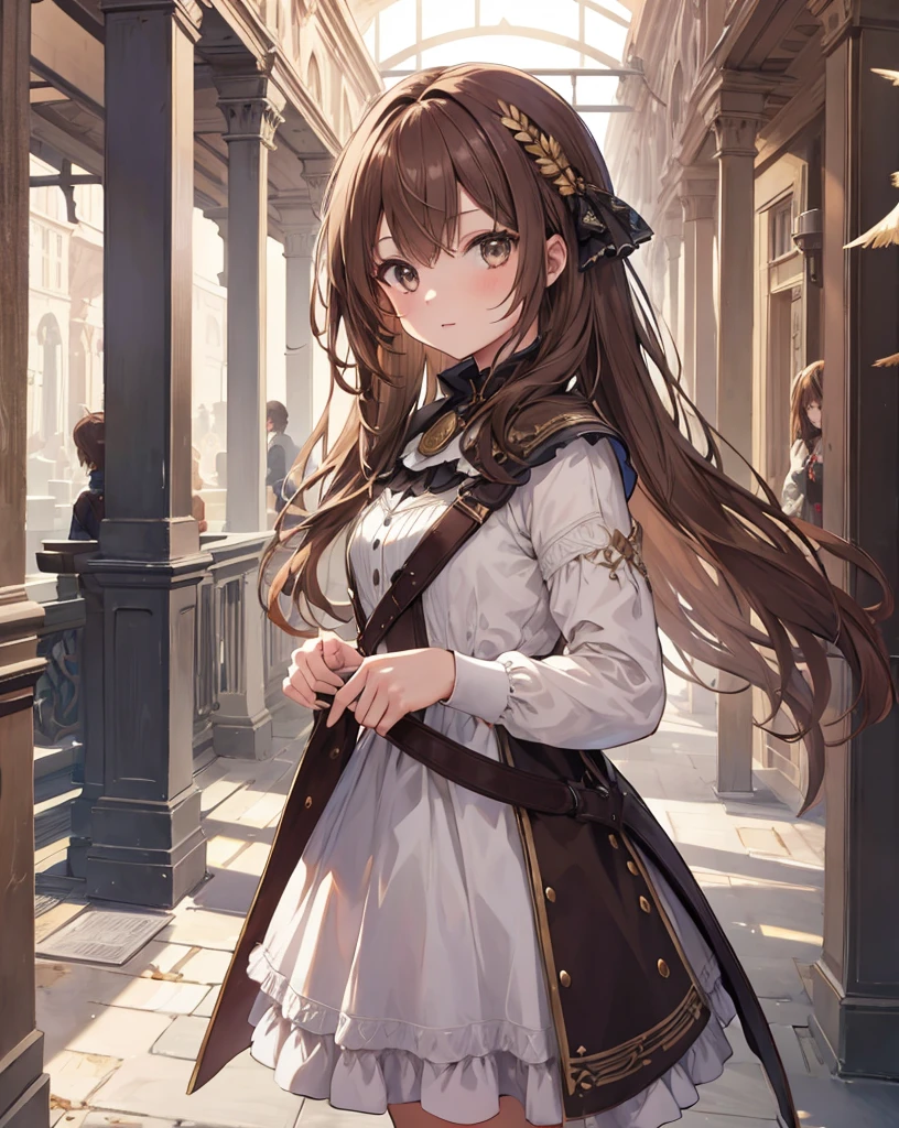 masterpiece,One girl, Sparrow, Brown Haired Girl, wearing knight&#39;s armor, Curly shorthair, Messy Hair, Black Skirt, The body is slim, Knight in armor, Medium chest, she closed her left eye, Shirt decoration,  Pie, Captivating look, Beautiful breasts, Round Breasts, Crimson Eyes, dress, mini skirt, Sitting in a medieval tavern, Ahoge, Captivating smile, breastplate, Wearing Loriseg&#39;s armor and helmet, red tunic, Red Shirt