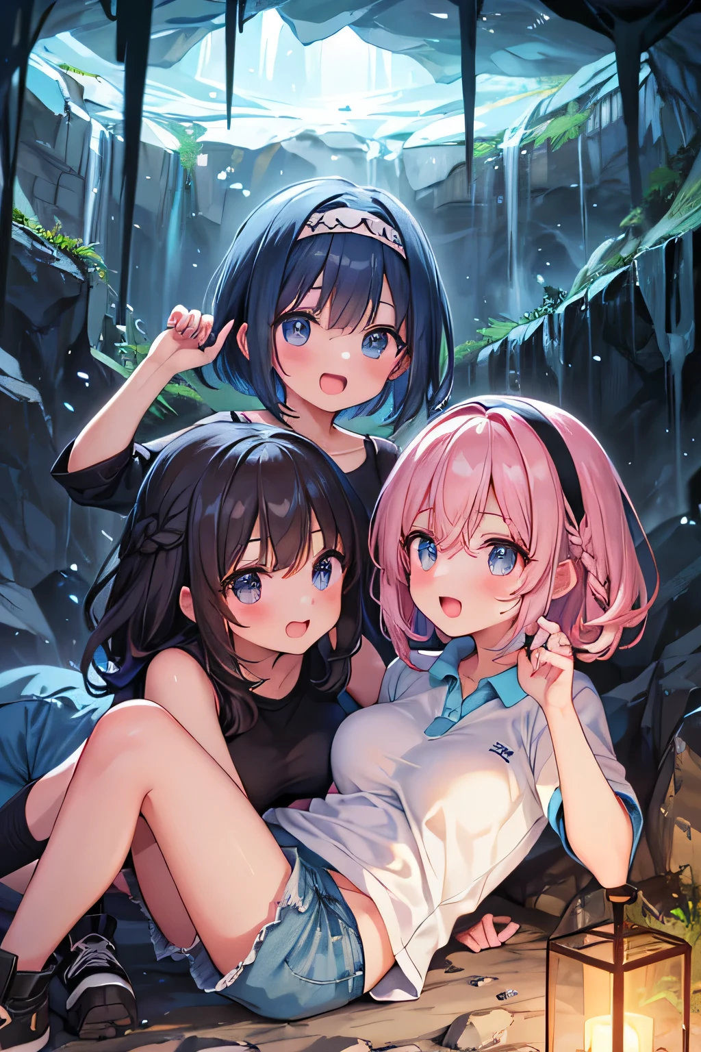 Highest quality、High resolution、Detailed Background、(Beautiful face in every detail:1.4)、Anatomically correct、Detailed facial expressions、(Detailed eyes:1.2)、Teenage beauty、(Huge breasts:1.2)、Highly detailed face、Light color hair、Braided bob cut、ponytail、Perfect body line、well-groomed eyebrows、Enjoy in nature、Hot days of summer vacation、Visiting a limestone cave、Mysterious atmosphere of the cave、

(Two beautiful girls having fun in a famous cave:1.5)、

Inside the cave, it is cool, and the stalactites illuminated by the light of a flashlight create a mysterious atmosphere.、
They run around happily and proceed deeper into the cave.、He looks up at the stalactites on the ceiling with a puzzled expression.、I cross the stream and enjoy the feel of the cave walls with my hands.、Spread out your lunch and eat、They are having a lively conversation and smiling at each other.、It gradually gets darker inside the cave.、Carrying a flashlight, I continue to explore deeper and deeper.、Fulfilling summer vacation memories、

We recommend a light jacket such as a T-shirt or polo shirt.、For bottoms, we recommend shorts or half pants.、Sneakers or trekking shoes are best、A headband that makes it easy to tie your hair up and a flashlight are useful.、Light outdoor fashion style、cute