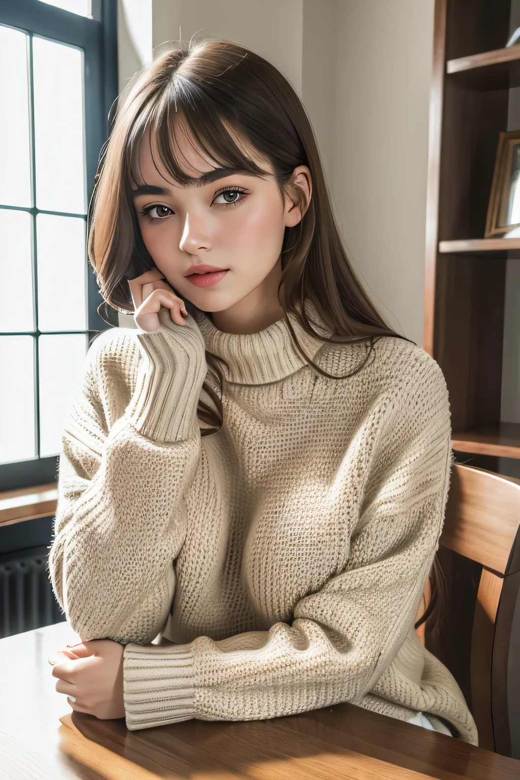 ((best qualityer)), ((work of art)), (detailded), 1 girl, ombro to ombro sweater,