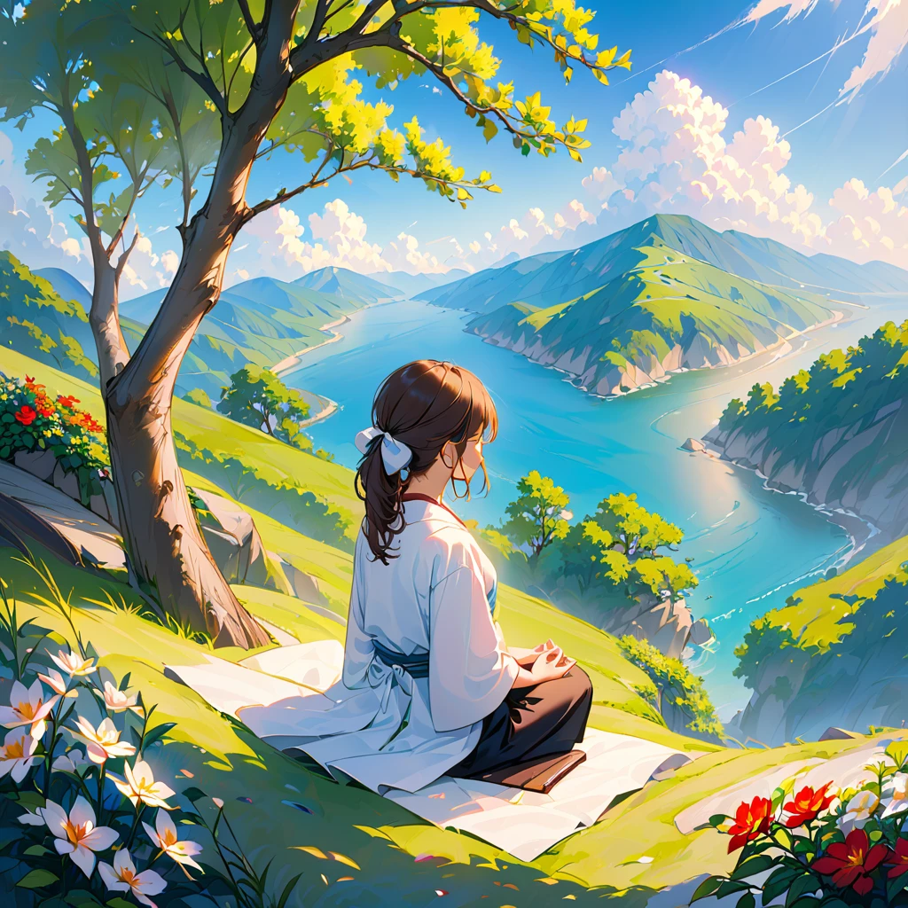 Meditating girl、nature