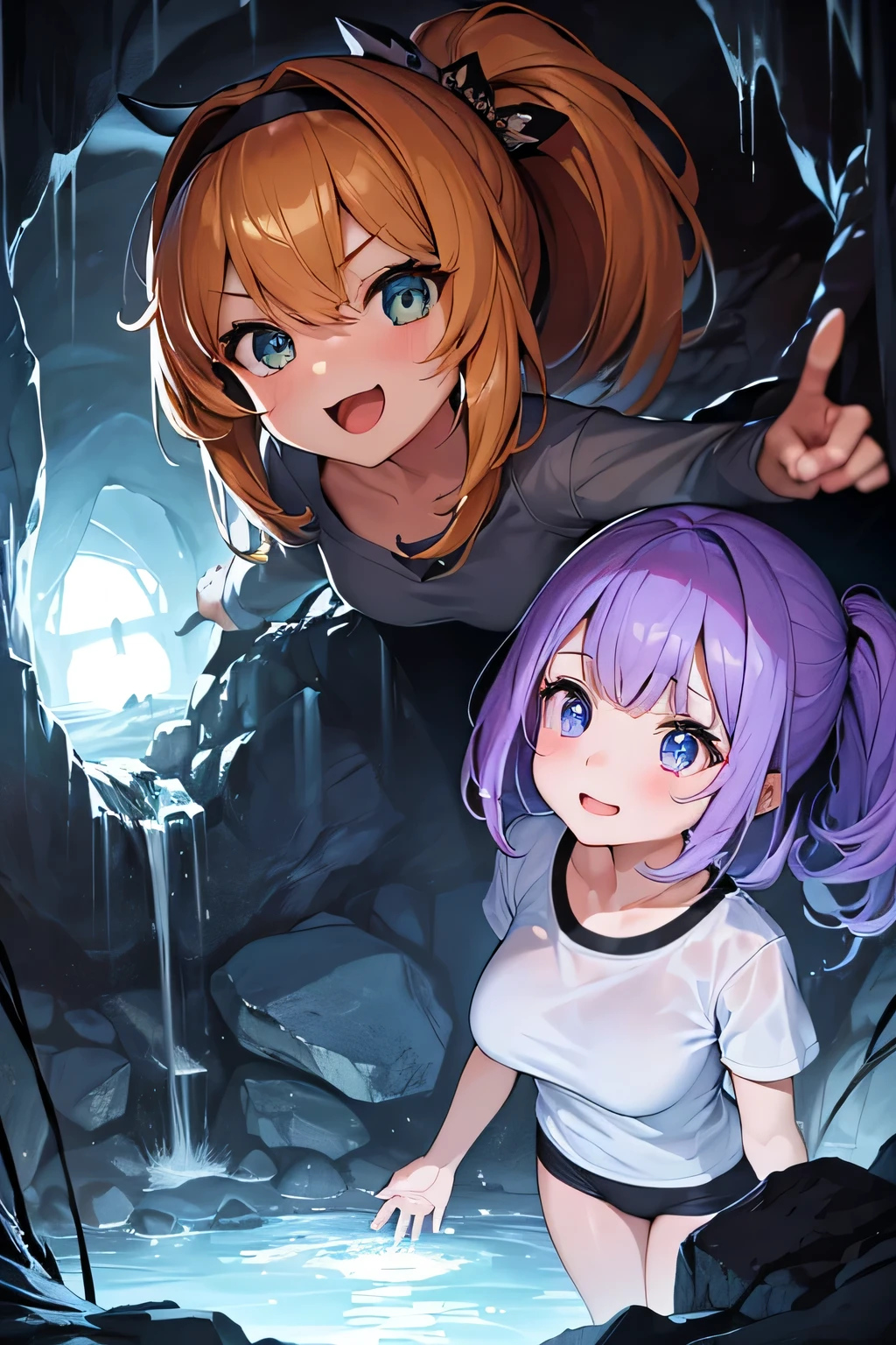 Highest quality、High resolution、Detailed Background、(Beautiful face in every detail:1.4)、Anatomically correct、Detailed facial expressions、(Detailed eyes:1.2)、Teenage beauty、(Huge breasts:1.2)、Highly detailed face、Light color hair、Braided bob cut、ponytail、Perfect body line、well-groomed eyebrows、Enjoy in nature、Hot days of summer vacation、Visiting a limestone cave、Mysterious atmosphere of the cave、
(Two beautiful girls having fun in a famous cave:1.5)、
Inside the cave, it is cool, and the stalactites illuminated by the light of a flashlight create a mysterious atmosphere.、
They run around happily and proceed deeper into the cave.、He looks up at the stalactites on the ceiling with a puzzled expression.、I cross the stream and enjoy the feel of the cave walls with my hands.、Spread out your lunch and eat、They are having a lively conversation and smiling at each other.、It gradually gets darker inside the cave.、Carrying a flashlight, I continue to explore deeper and deeper.、Fulfilling summer vacation memories、
We recommend a light jacket such as a T-shirt or polo shirt.、For bottoms, we recommend shorts or half pants.、Sneakers or trekking shoes are best、A headband that makes it easy to tie your hair up and a flashlight are useful.、Light outdoor fashion style、cute