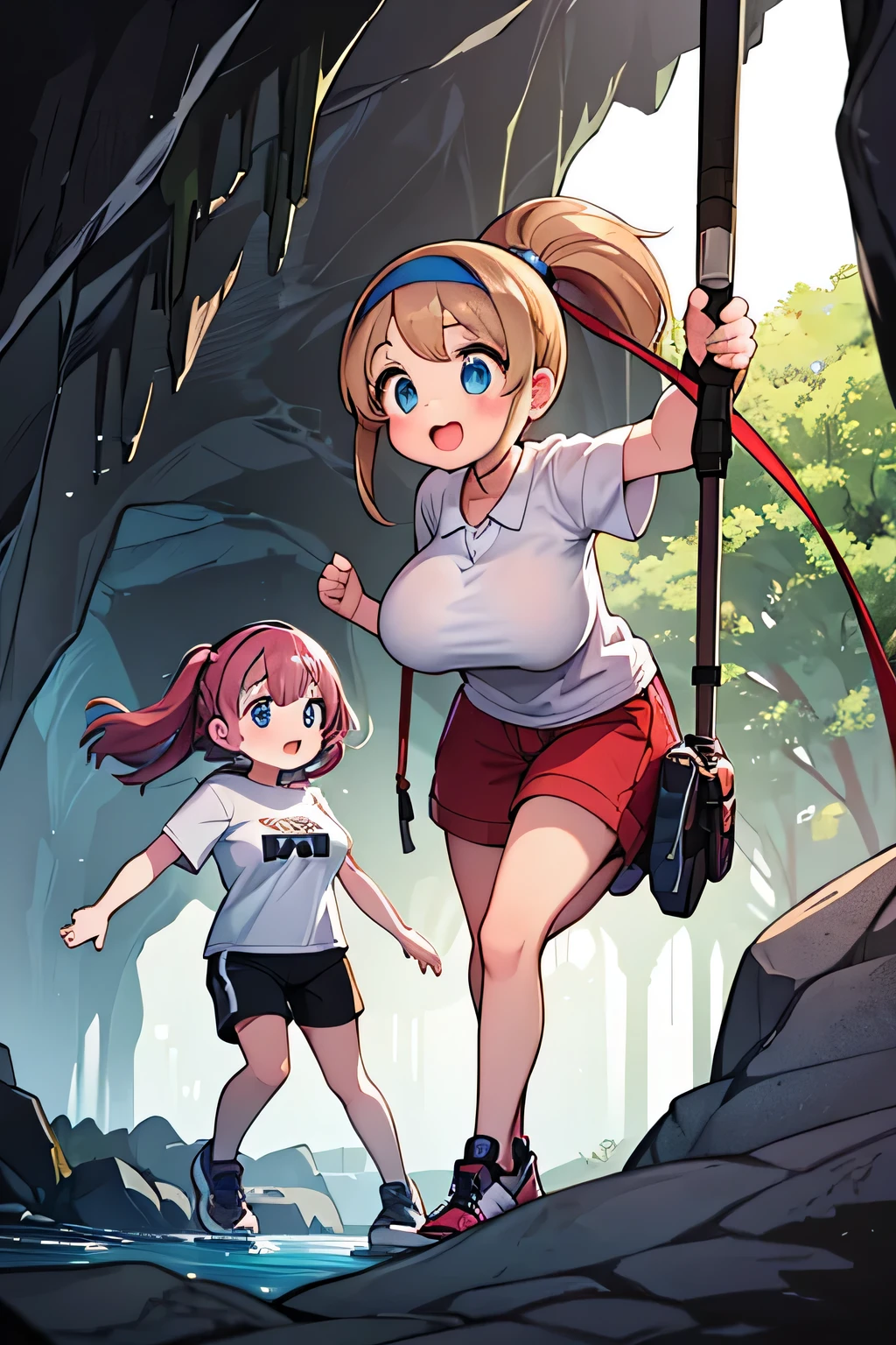 Highest quality、High resolution、Detailed Background、(Beautiful face in every detail:1.4)、Anatomically correct、Detailed facial expressions、(Detailed eyes:1.2)、 beauty、(Huge breasts:1.2)、Highly detailed face、Light color hair、Braided bob cut、ponytail、Perfect body line、well-groomed eyebrows、Enjoy in nature、Hot days of summer vacation、Visiting a limestone cave、Mysterious atmosphere of the cave、
(Two beautiful girls having fun in a famous cave:1.5)、
Inside the cave, it is cool, and the stalactites illuminated by the light of a flashlight create a mysterious atmosphere.、
They run around happily and proceed deeper into the cave.、He looks up at the stalactites on the ceiling with a puzzled expression.、I cross the stream and enjoy the feel of the cave walls with my hands.、Spread out your lunch and eat、They are having a lively conversation and smiling at each other.、It gradually gets darker inside the cave.、Carrying a flashlight, I continue to explore deeper and deeper.、Fulfilling summer vacation memories、
We recommend a light jacket such as a T-shirt or polo shirt.、For bottoms, we recommend shorts or half pants.、Sneakers or trekking shoes are best、A headband that makes it easy to tie your hair up and a flashlight are useful.、Light outdoor fashion style、cute